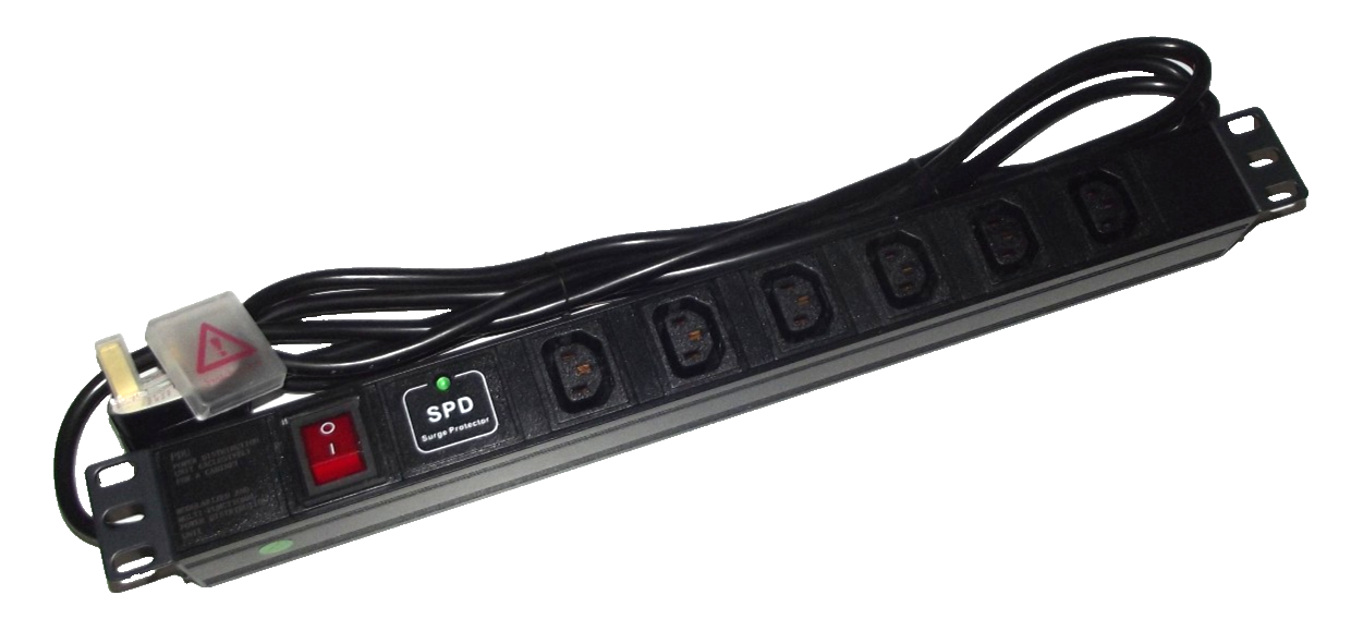 6 way SURGE PROTECTED IEC C13 PDU 1U 19"" Rackmount Power Distribution Unit