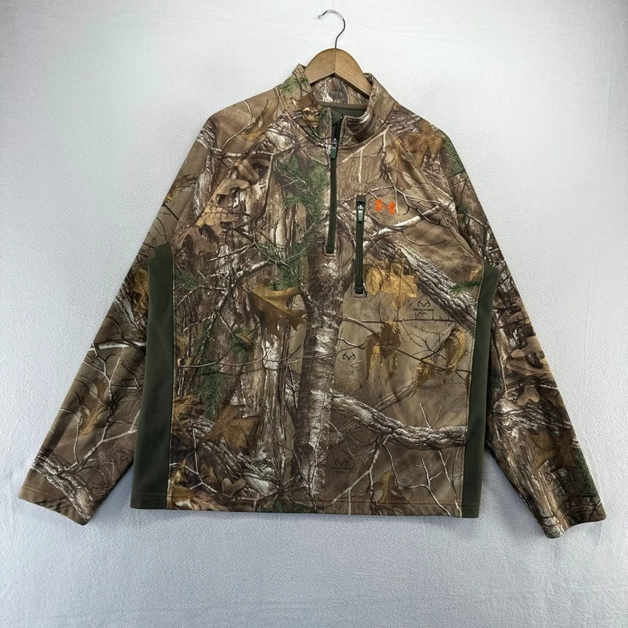 Under Armour Cuarto Cremallera Para Hombre XL Marrón Verde Camuflaje Realtree Caza Por Todas Partes Foto 2 de 4