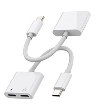 USB to Headphone Jack Aux Adapter 2 Pack Dual Audio Charger Dongle Splitter ...