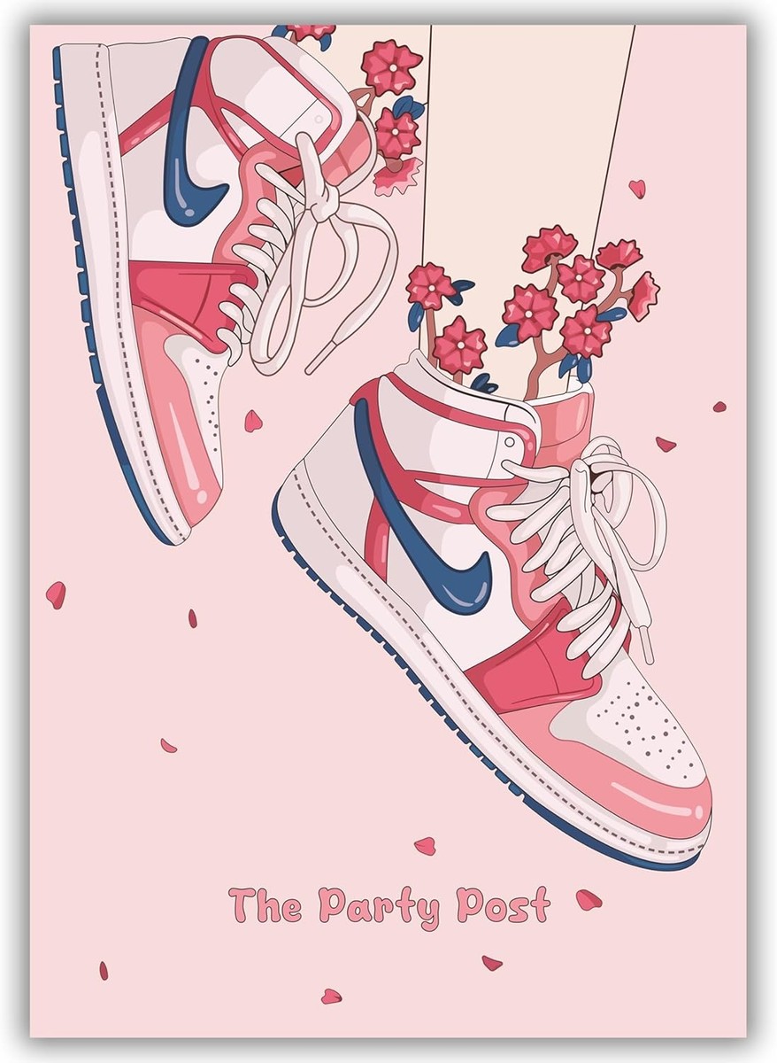 Hypebeast Pink Sneaker Poster Aesthetic AJ Wall Room Decor For Girl 