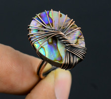Abalone Shell Handmade Gemstone Copper Wire Wrapped Tree of Life Ring Jewelry