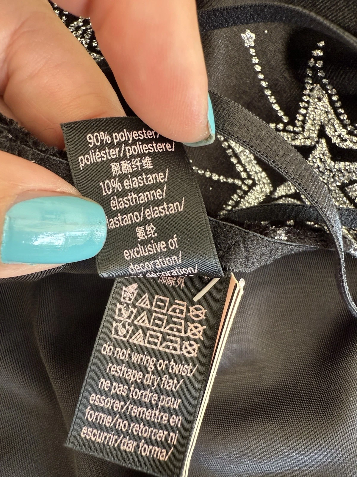 UNDERCOVER Abito sexy Victoria’s Secret NUOVO nero metallizzato stampa stella logo cami velluto M