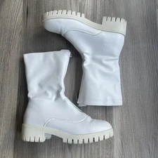 Lulu's Lakelynn White Faux Leather Zip Up Combat Mid Calf Boots Sz 6.5 Party