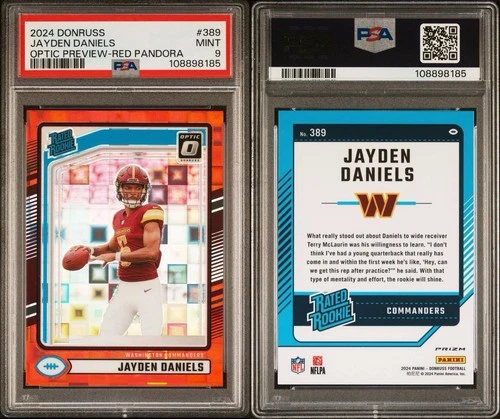 2024 Donruss Optic Preview Jayden Daniels Red Pandora RC PSA 9 Rated Rookie