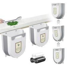 2 PCS Hanging Kitchen Trash Can Collapsible Foldable Compost Bin 6L+10L Grey