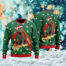 Pizza Cat With Laser Eyes Ugly Christmas Sweater