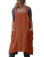Womens Cross Back Pinafore Apron 2 Pockets Knee Length Tie Free Cooking Baking