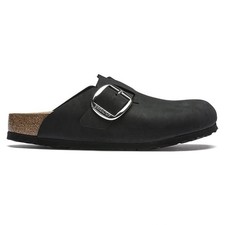 Birkenstock Boston Big Buckle Nubuck Leather Black Womens Clogs
