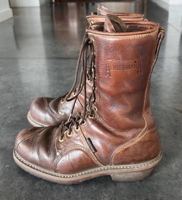 Carolina Boots Men 9.5 Brown Linesman 10 inch Work Waterproof Vibram CA904 EH