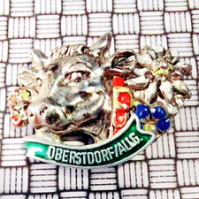 Oberstdorf Allg Bavarian Alpine Cow Edelweiss Brooch Pin Badge 33mm x 22mm