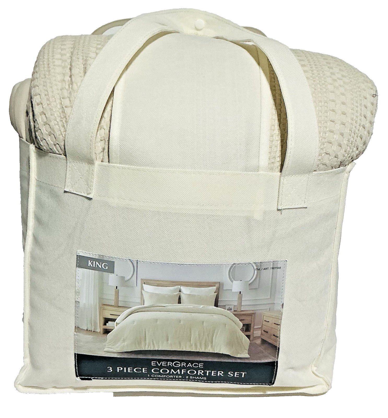 EverGrace Comforter Set King Size 3 Piece Ivory