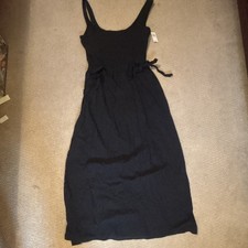 Aerie Women’s Black bow Solid Knit Scoop Neck Strappy Maxi Dress Tie Waist M NWT