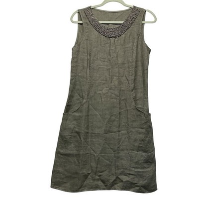 Lina Tomei 100% Olive Linen Sheath Dress Size M Beaded Collar Whimsical Neutral | eBay Lina Tomei 100% Olive Linen Sheath Dress Size M Beaded Collar Whimsical Neutral | eBay
