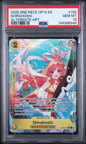 2025 ONE PIECE OP12-LEGACY OF THE MASTER ALTERNATE ART #102 SHIRAHOSHI PSA 10