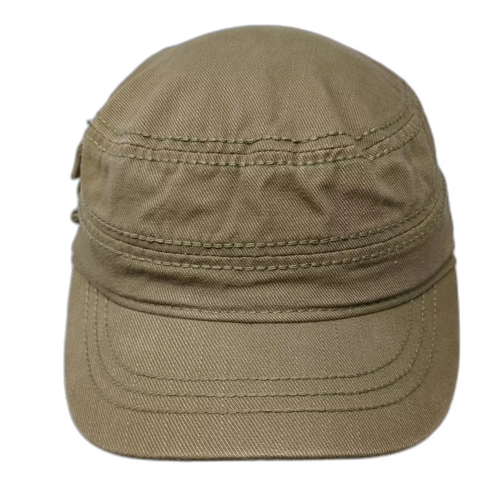 Army Cap Brown Cotton OS Strapback Adjustable Side Pocket Decorative Stitch Hat