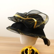 Vintage Sandra New York Hat Black Felt Gold Mesh Bow Kentucky Derby Church Glam