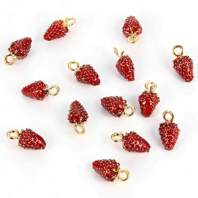 10Pcs Red Strawberry Enamel Charm Bracelet Pendant DIY Fashion Jewelry Earrings-image