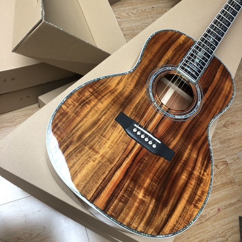 All Koa Wood 39" 000 Type Acoustic Guitar Abalone Inlays Ebony Fingerboard - Picture 5 of 6