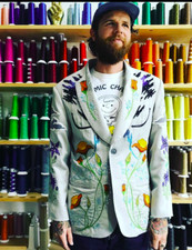 Men customized 2Pc white western wedding suit cocktail floral embroidery outfits