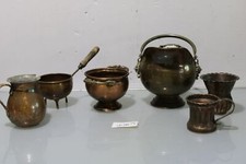 Vintage Konvolut Kupfer Set Alte Kohlensch&uuml;tte mit Holzgriffen und verschiedenes