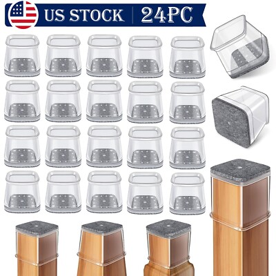 24 pcs Square Chair Leg Floor Protectors for Hardwood Floor Fits All Shape Chair