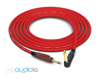 Canare Quad Instrument Cable | Silent 1/4'' TS to 90° 1/4'' TS | Red 3 Ft