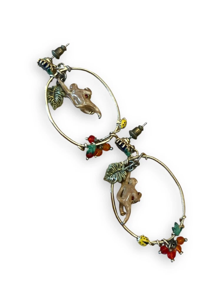 Pendientes Les Nereides Araña Mono Ladybug Novedad Esmalte Tono Dorado Dije Foto 2 de 4