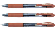 Pilot G2 Retractable Gel Ball Pen 0.7mm Fine Caramel 3/Pk Office School Home