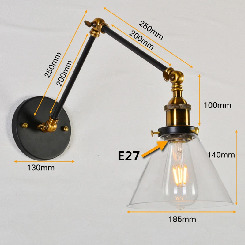 Swing Arm Wall Lights Kitchen Wall Lamp Bedroom Glass Wall Sconce Home Lighting - Image 3 of 4