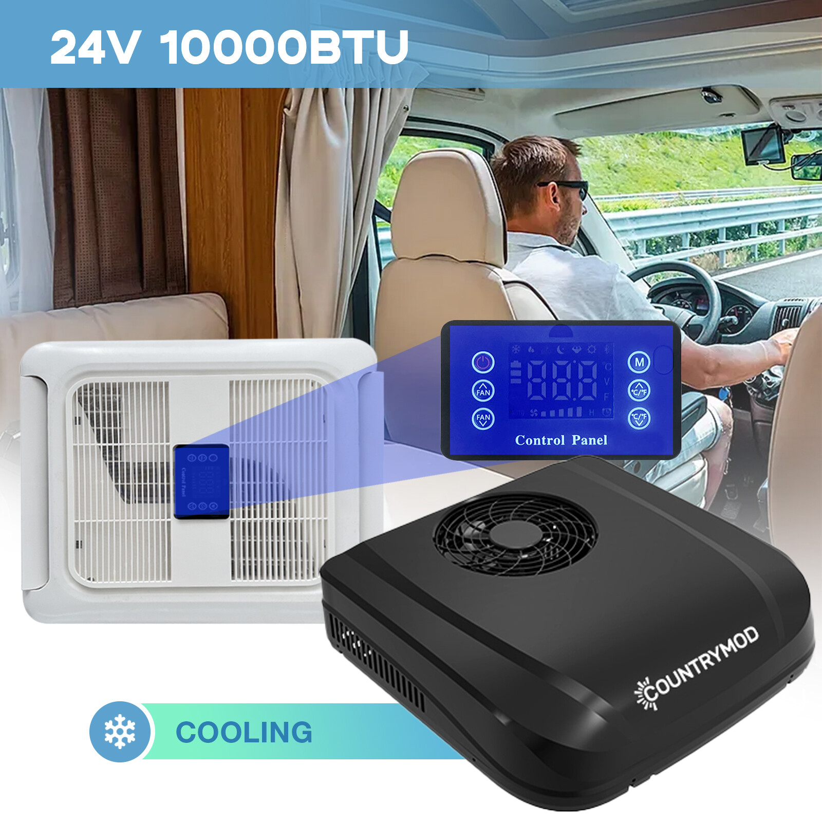 10,000 BTU 24V Rooftop RV AC Unit for Camper Trailer Motorhome Cooling