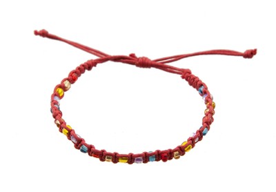 Bracelet Brésilien De L'amitié En Fil Coton Avec Perles - Rouge, Multicolore, Neuf