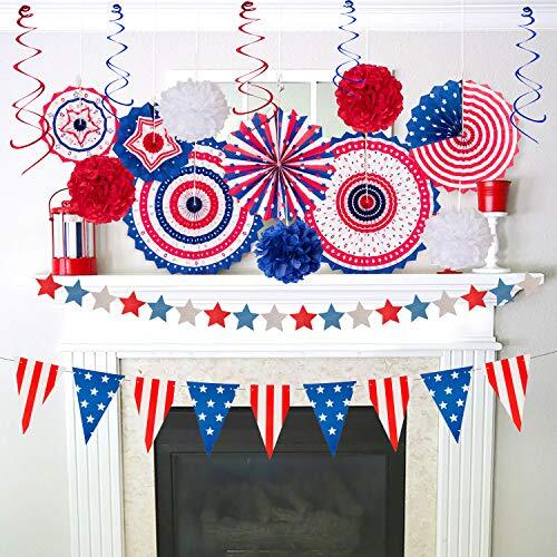 29PCS 4th/Fourth of July Patriotic Decorations Set - Red White Blue Paper - Picture 6 of 8