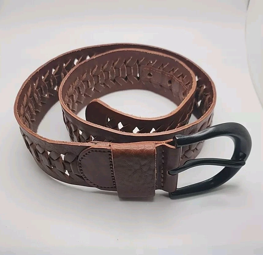 Cinturón tejido de cuero marrón Lauren Ralph Lauren S 37", hebilla negra, usado  Foto 2 de 4