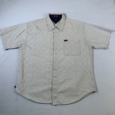 VTG Tommy Jeans Shirt Mens XL Beige Tommy Hilfiger Button Up Spell Out AOP SS
