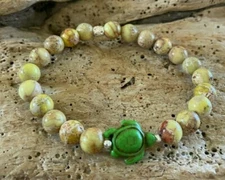 Yellow Sea Jasper Bracelet Green Howlite Turtle Beach Sterling Silver Beads