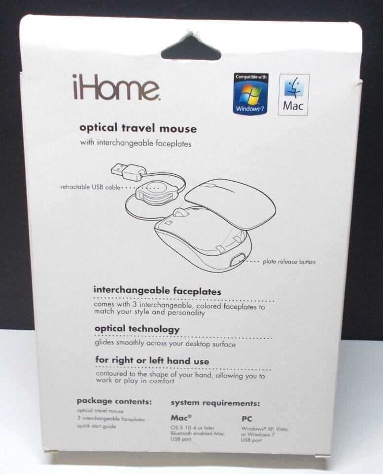 iHome Optical Travel Mouse 2013 Interchangeable Faceplates Retractable Cord Mini - Image 2 of 3