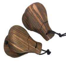 Pair Traditional Wooden Dark Wood Spanish Flamenco Castanets Wood 1220New