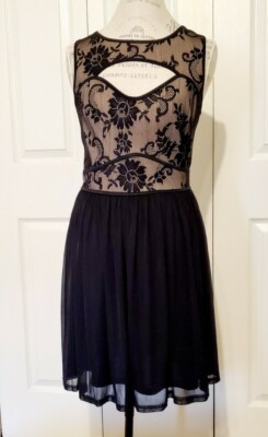 ultra fit dress Ultra Flirt Black Floral Fit And Flare Dress Pleated Puff Long Sleeve Size  1X