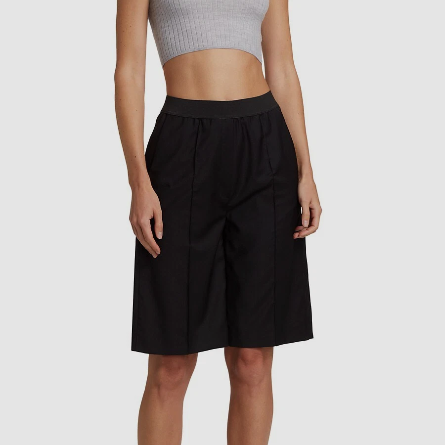 $245 Loulou Studio Women's Black Elasticized Linen Bermuda Shorts Size L