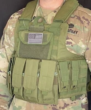 OD Tactical Vest GREEN Plate Carrier W/ 2 10x12 Curved PLATES Lvl III Armor