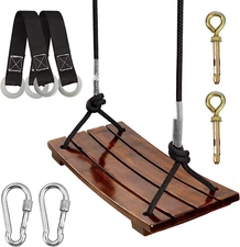 Wood Swing Seat, Carbonized Hanging Wood Tree Swing for Adult Kids Children Anti