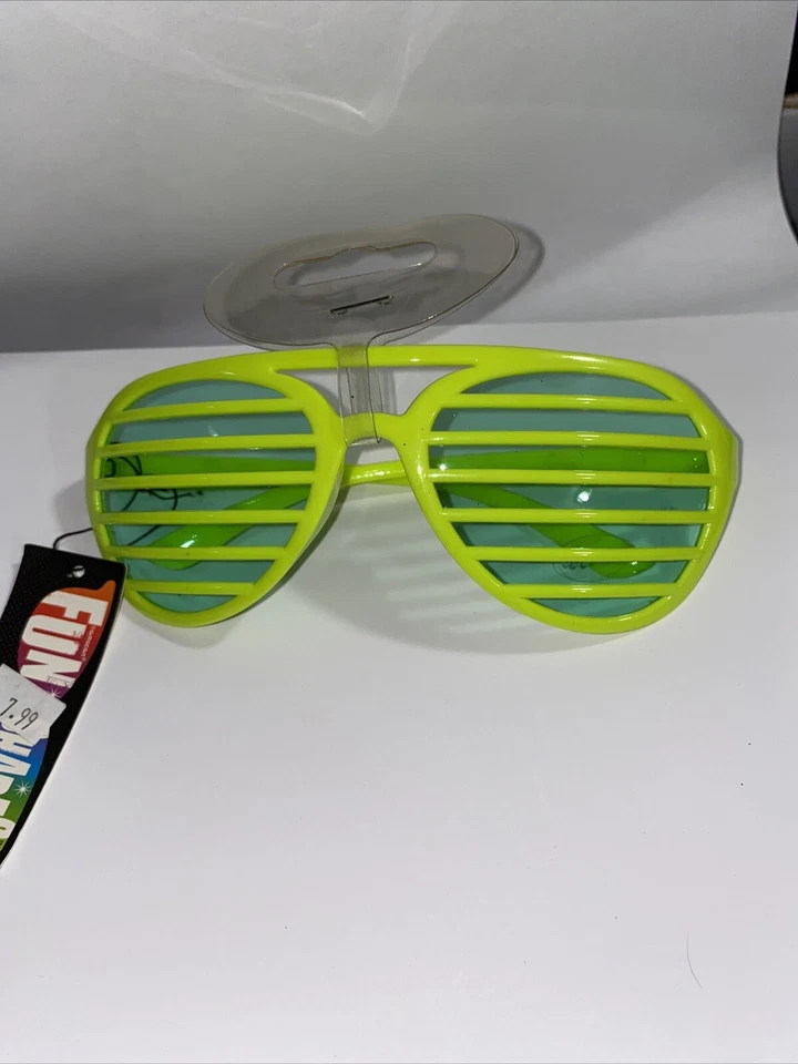 Neon Shutter Shades Yellow Neon  Disco 70’s 80’s Shutter Shades - Image 2 of 2