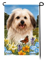Summer Flowers Garden Flag - Cream Sable Havanese Puppy