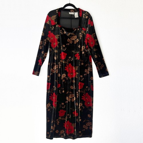 Vintage Kathie Lee Dress Womens XL Velvet Stretch Whimsigoth Modest Goth Velour