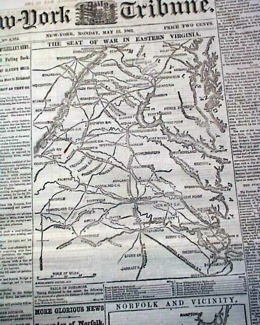SURRENDER OF NORFOLK & Battle of Eltham's Landing Civil War MAPS 1862