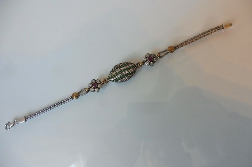 Élégant, Très Beau, Ancien Bracelet, 925 Argent Avec Sol Pierres - Photo 2/6