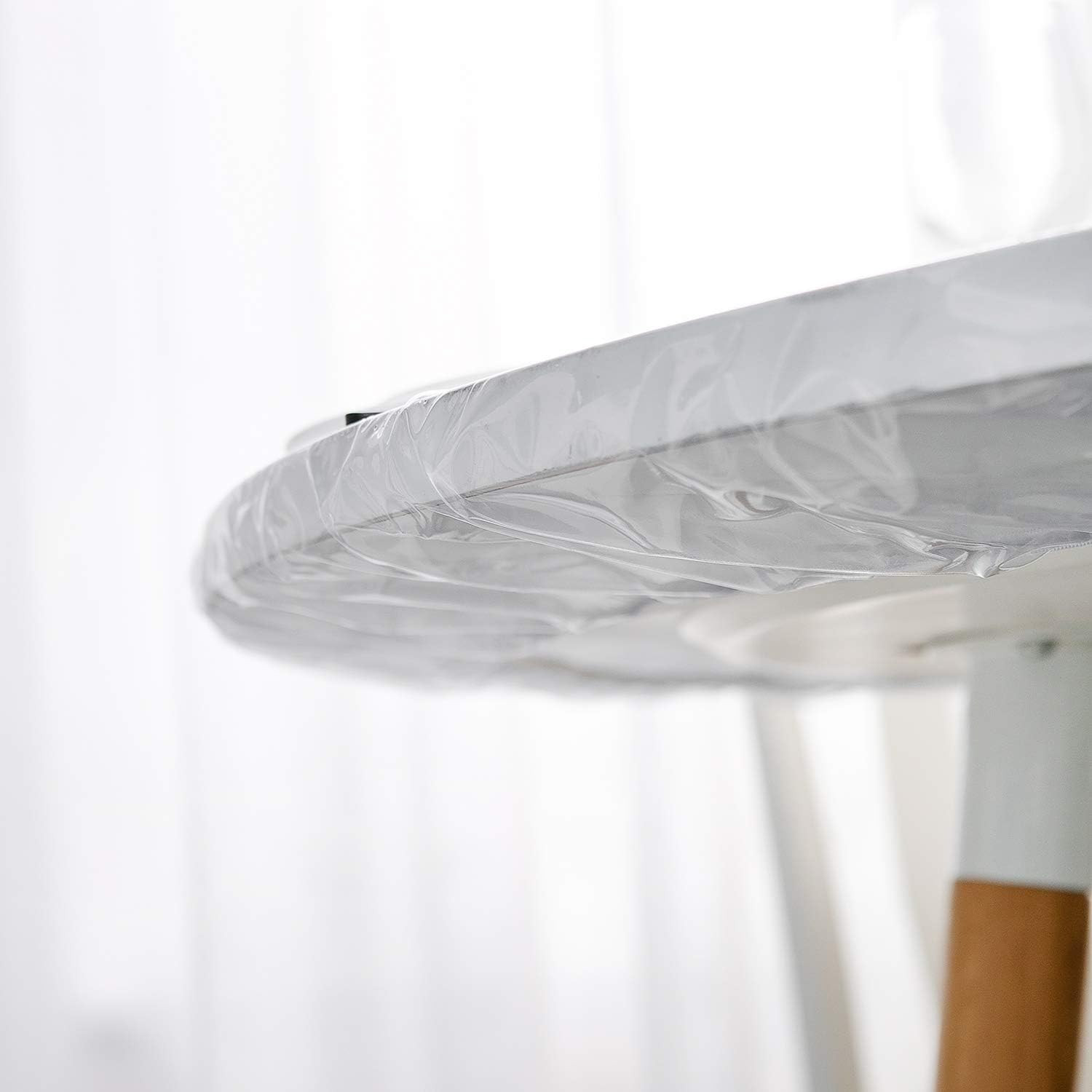 Clear Oval Fitted Vinyl Tablecloth - Heavy Duty Elasticized Table Cover Elastic