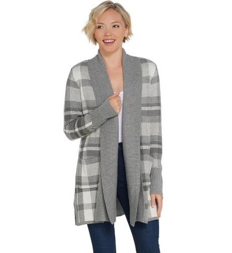 Isaac Mizrahi Grey Plaid Jacquard Shawl 