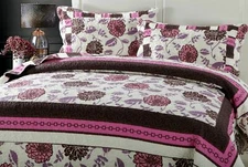 DaDa Bedding Bohemian Pink Purple Brown Floral Garden Bedspread Set - King Size