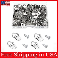 100Pcs D Rings Frame Hooks for Picture Hanging with Screws for Hard Wall